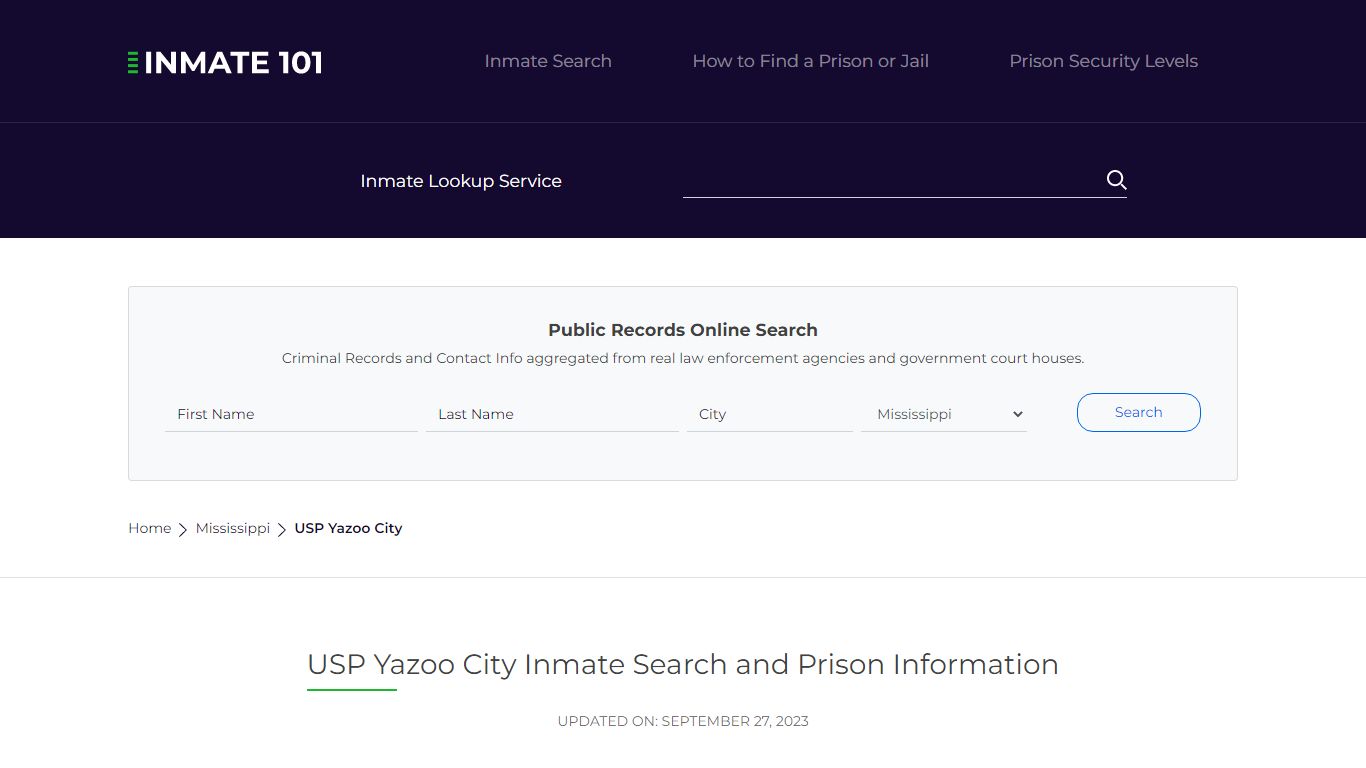 USP Yazoo City Inmate Search | Lookup | Roster